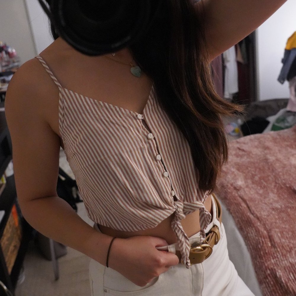 Forever 21 Pink Striped Cropped Tank Top